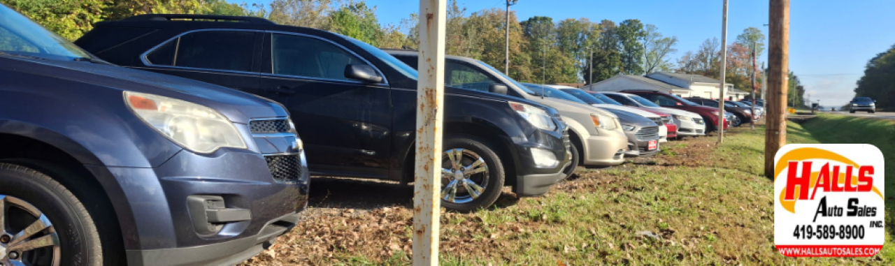 A wide selection of reliable used cars on the lot at Hall’s Auto Sales in Mansfield, OH.